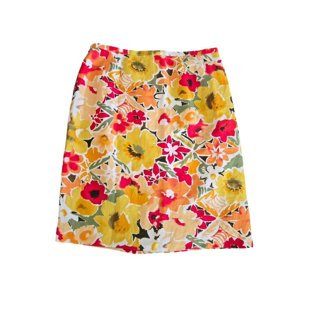 Harve Benard Linen Blend Floral Pencil Skirt Size 16 Lagenlook Twee Mod Retro